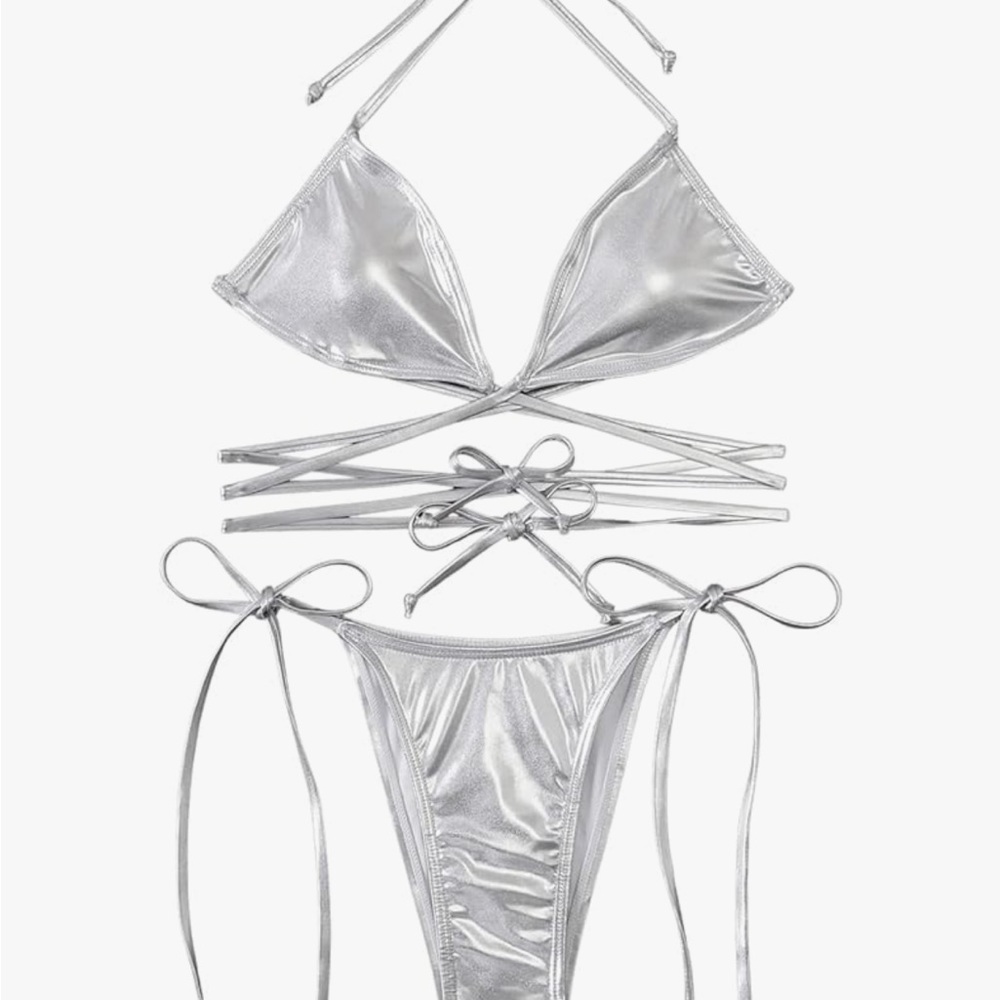 Never Worn Metallic Halter Bikini